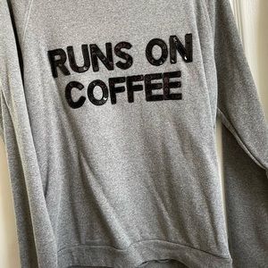 Bow and Drape Runs On Coffee sequin sweatshirt